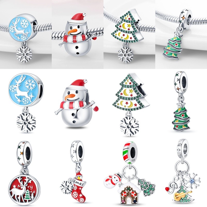 Pulseira Original DIY pingente S925 prata esterlina árvore de natal frisado natal criativo meias charme presente