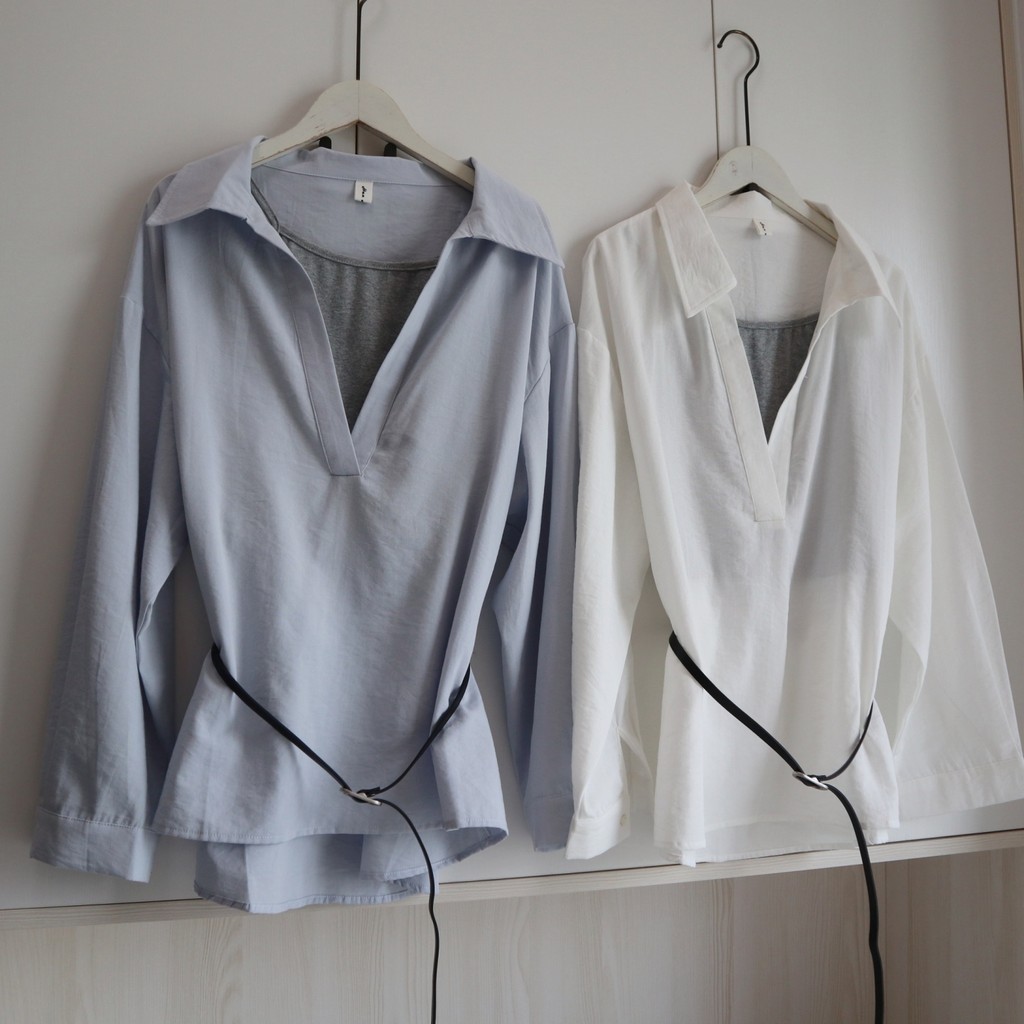 Designer estúdio restante camisa única + estilingue + cinto conjunto de três peças solto Casual simples camisa conjunto