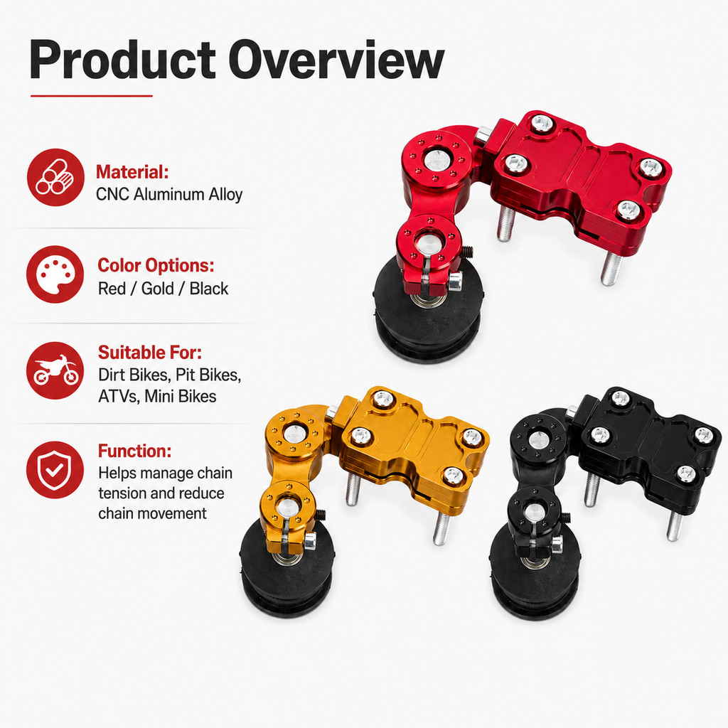 1 Universal Motorcycle Chain Tensioner Adjustment Kit, CNC Aluminum Chain Guide Roller for Dirt Bike Pit Bike