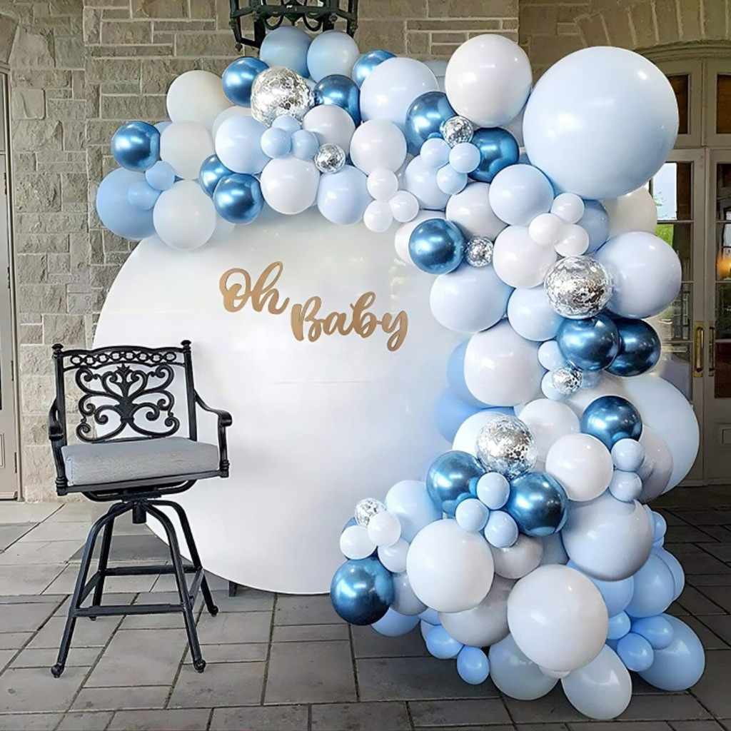 Kit 130 Azul Metalizado Bexiga Arco Desconstruido+ Fita Para Decoração De Festa e Aniversario Balões
