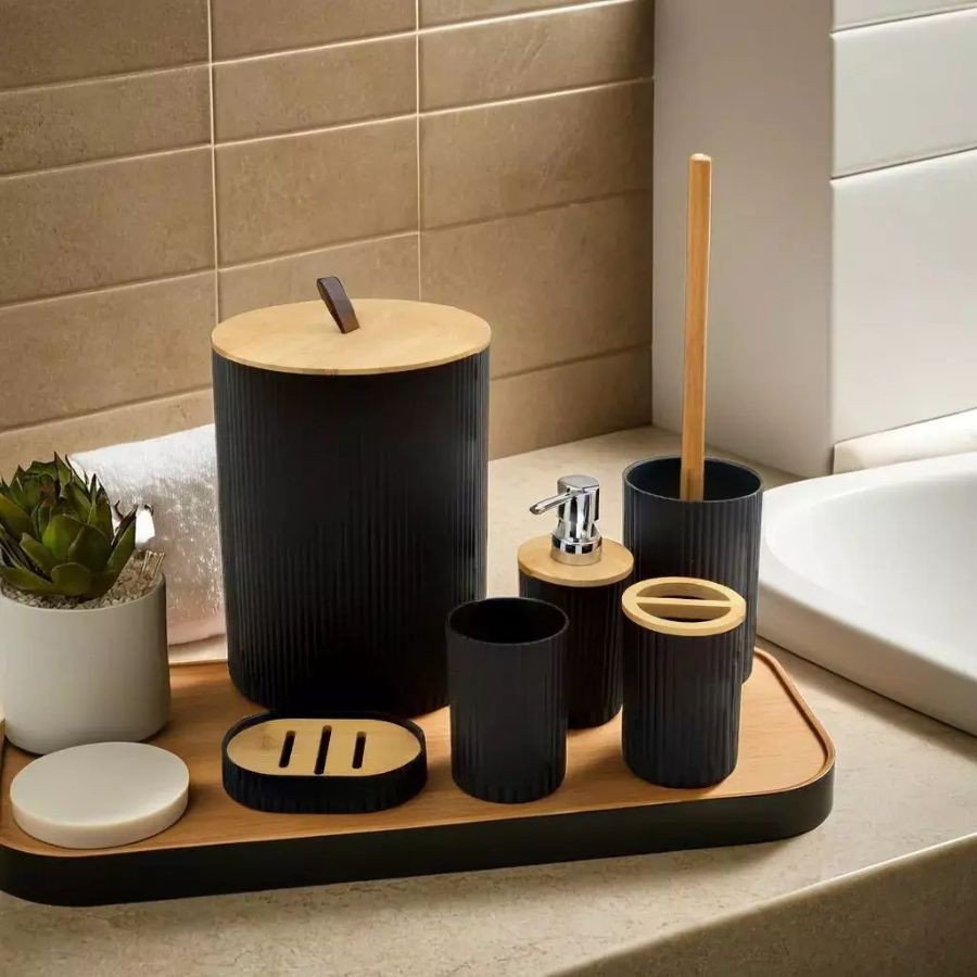Kits para Banheiro Premium Minimalista| Lixeira, Dispenser, Porta-escova, Copo, + Escova/Saboneteira