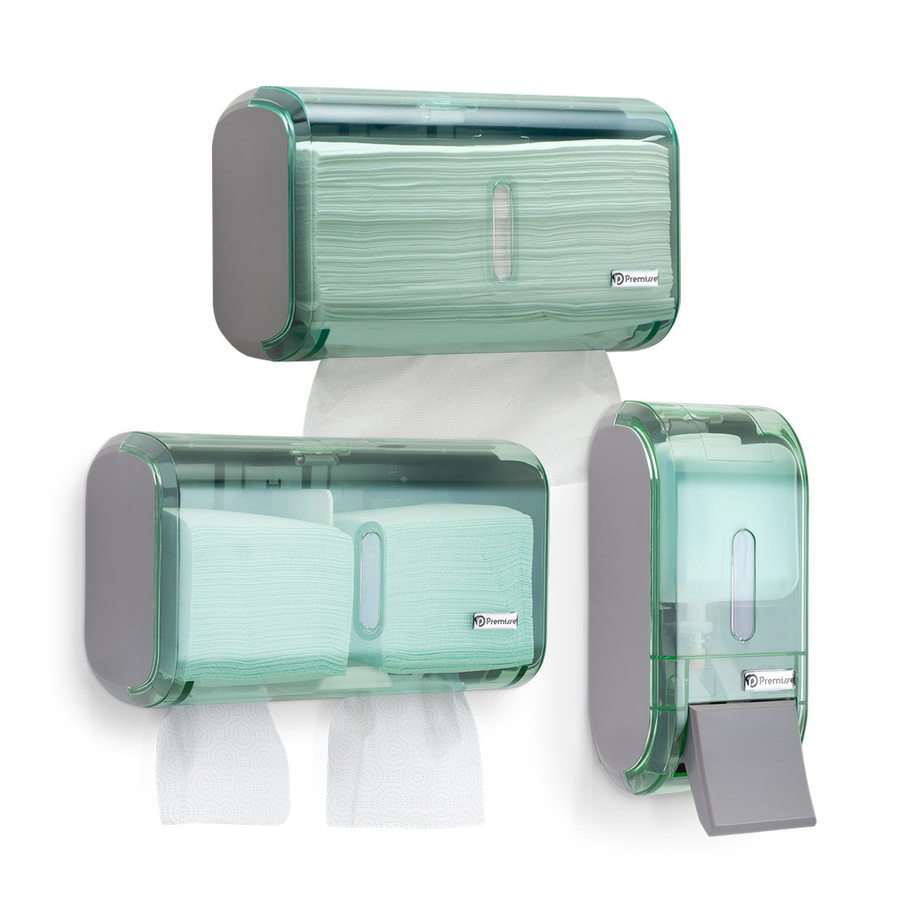 Kit Saboneteira 400ml + Dispenser Papel Toalha + Dispenser Papel Higiênico Cai-Cai Verde - Premisse