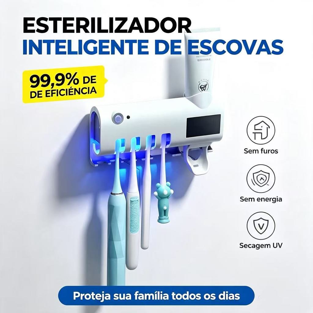 Smart UV Toothbrush Sterilizer Holder Auto Toothpaste Dispenser Wall Mount