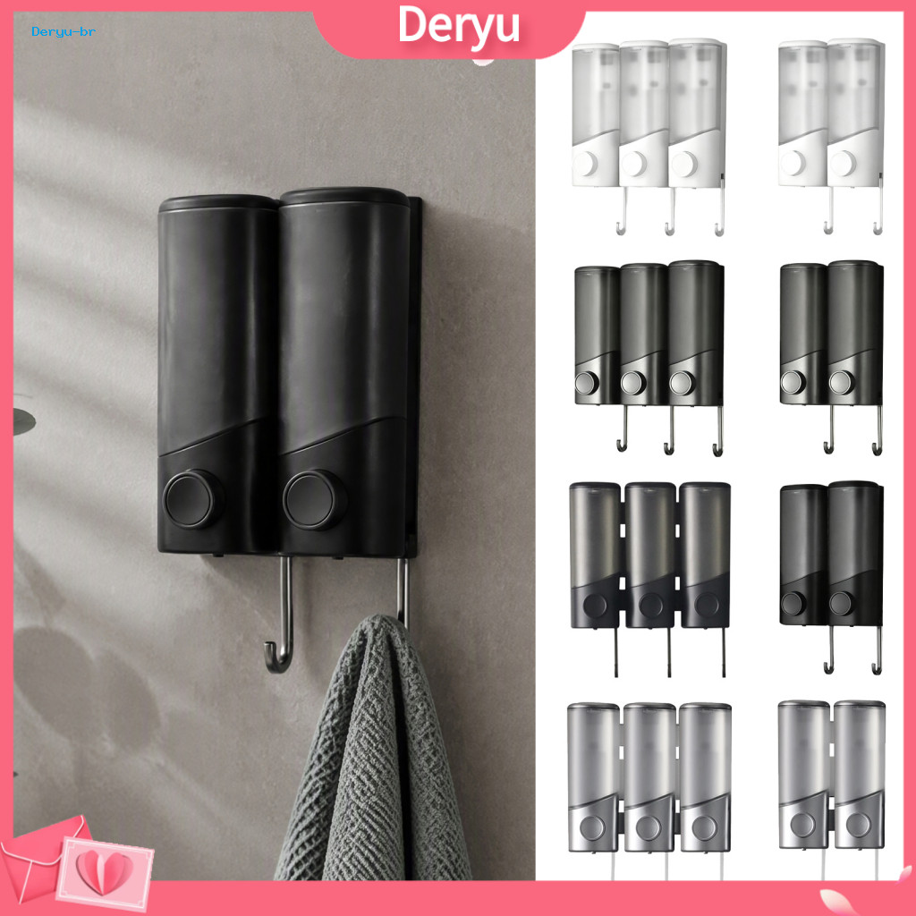 Wall Mounted Soap Dispenser Refillable Shampoo Container 3-chamber Mount Conditioner Capacity Shower with Hooks for Home
