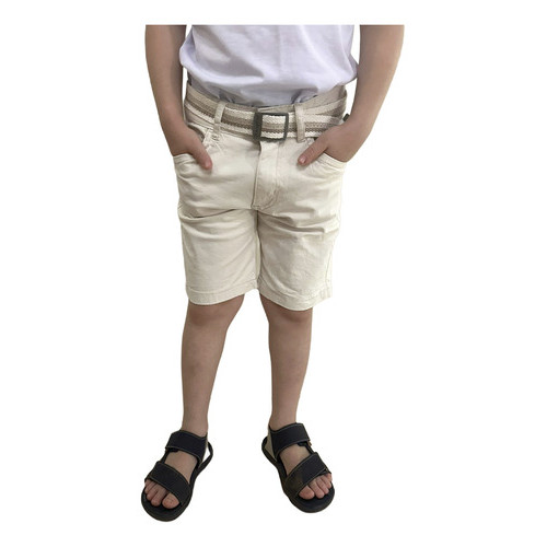 Bermuda Masculina Sarja Bege Vgi Kids  Com Cinto 04 Ao 16