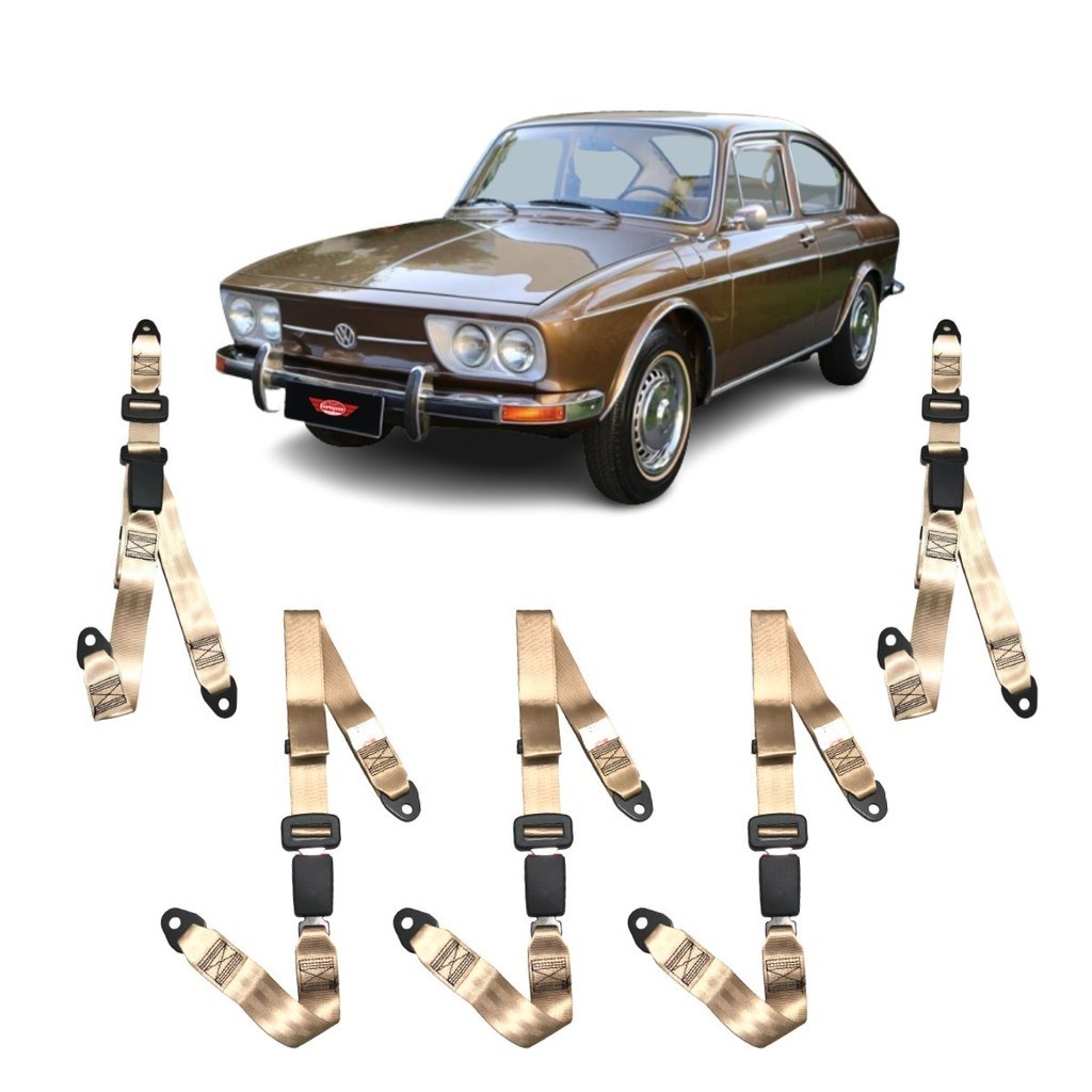 Kit Cinto Segurança Estático Bege Fusca Tl 3 Ponto Abdominal