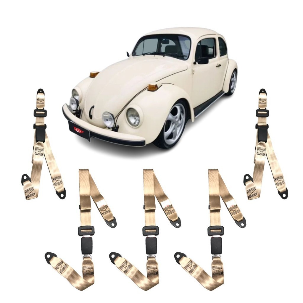 Kit Cinto Segurança Estático Bege Fusca 3 Pontos Abdominal