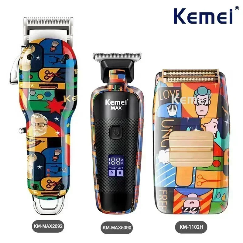 Kemei Hair Clipper Recarregável Graffiti Padrão Barba Aparador dos homens Barbeador KM-MAX2092 KM-MAX5090 KM-1102H