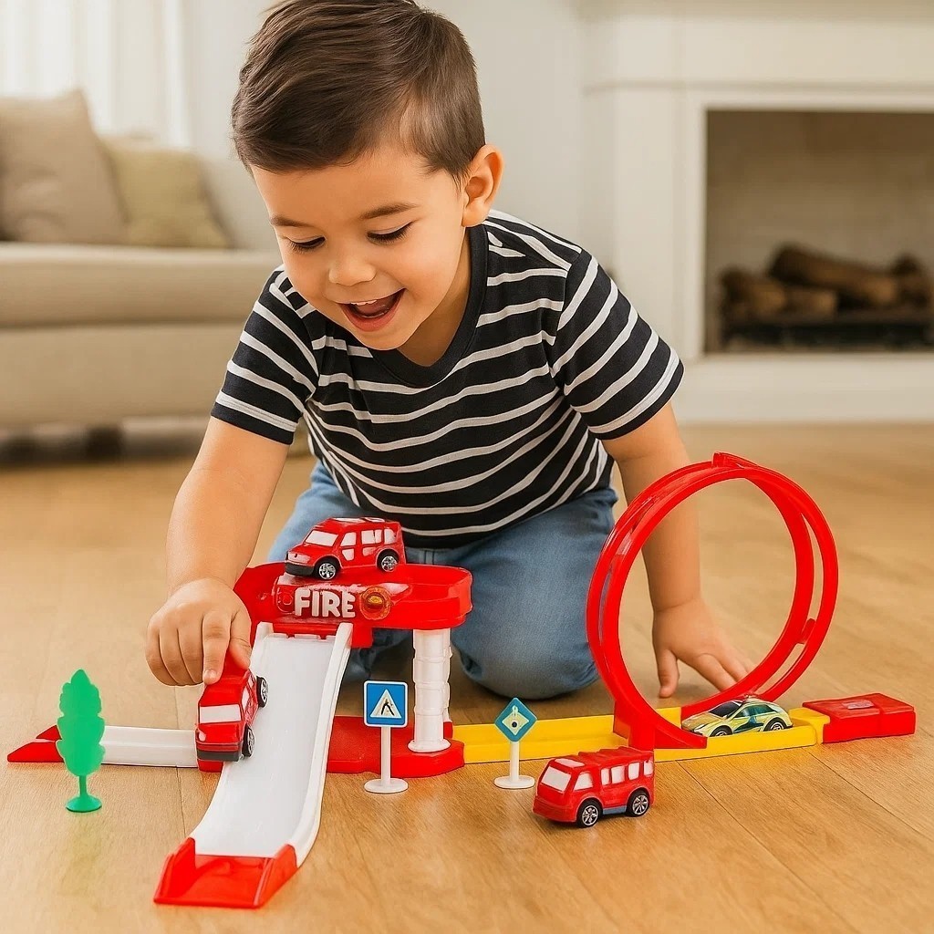 Pista de Resgate Bombeiro Brinquedo Veículos Ambulância Lança Garagem 3 Carrinhos Criança Achadinhos