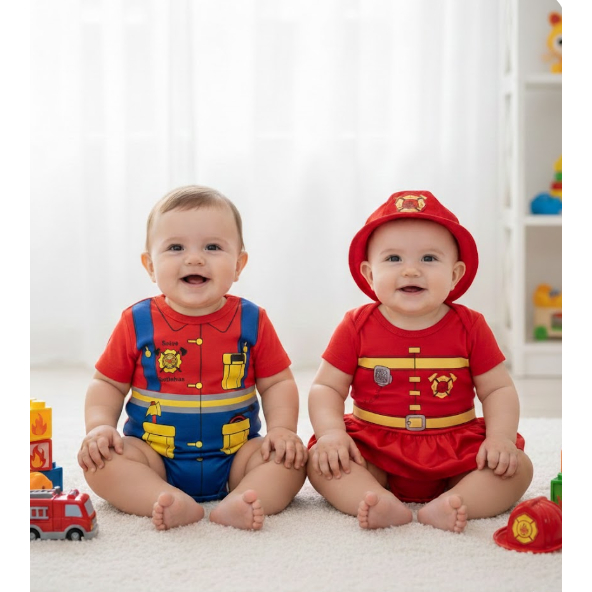 Body Bebê Infantil Menino e Menina Mêsversário Temático Bombeiros Super Confortável Linha Premium