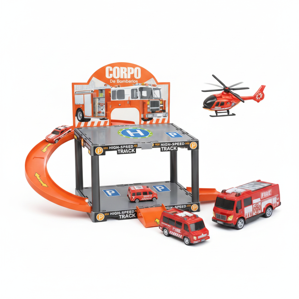 Pista Estacionamento Bombeiro Infantil 13 Peças Carrinhos  🔥