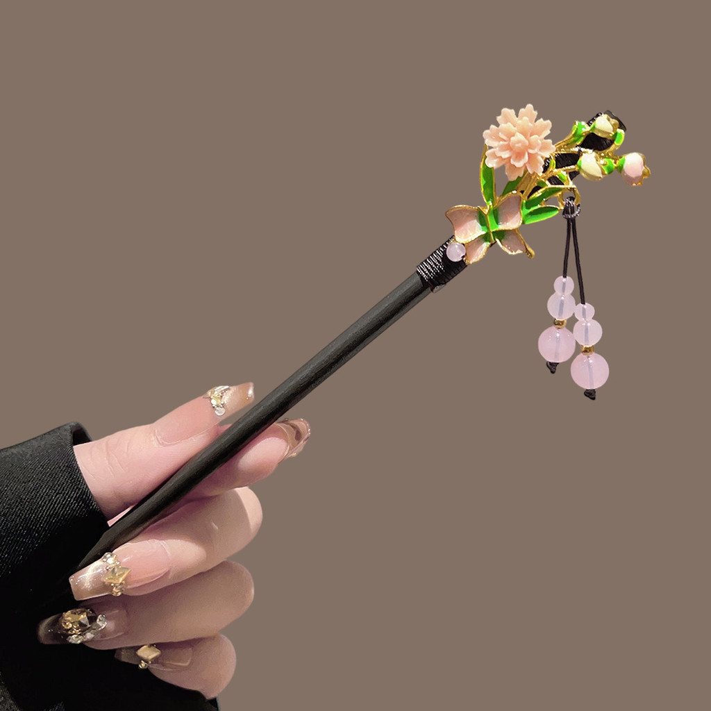 Flor antiga hairpin 2026 High-End franja borla placa de cabelo passo agitando grampo de cabelo de madeira Hanfu chinês h