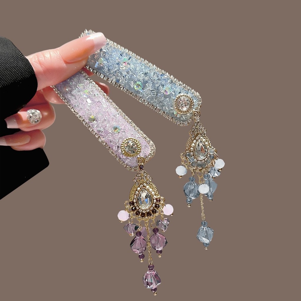 Novo estilo chinês piscando diamante cristal borla grampo de cabelo 2026 High-End lado testa franja clipe cocar Hairpin