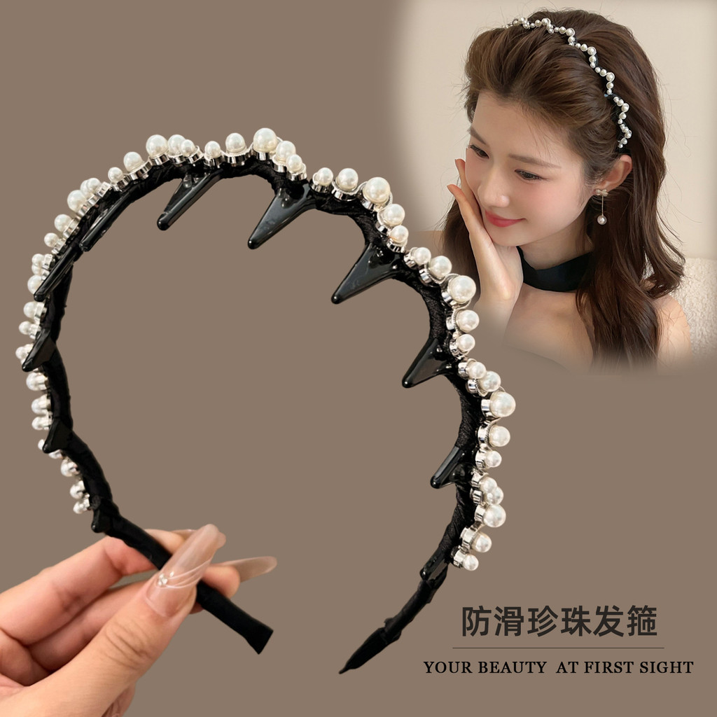 High-End pérola bandana feminino alta crânio topo 2026 uso diário rosto lavagem bandana com pressão dos dentes Hairpin H