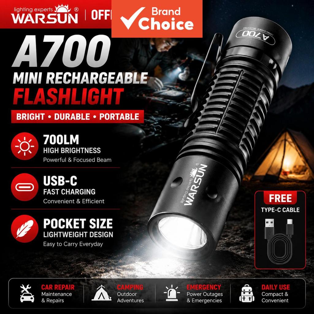 WARSUN A700 Lanterna LED Tática Recarregável Interruptor Duplo Mini Tocha Liga de Alumínio EDC