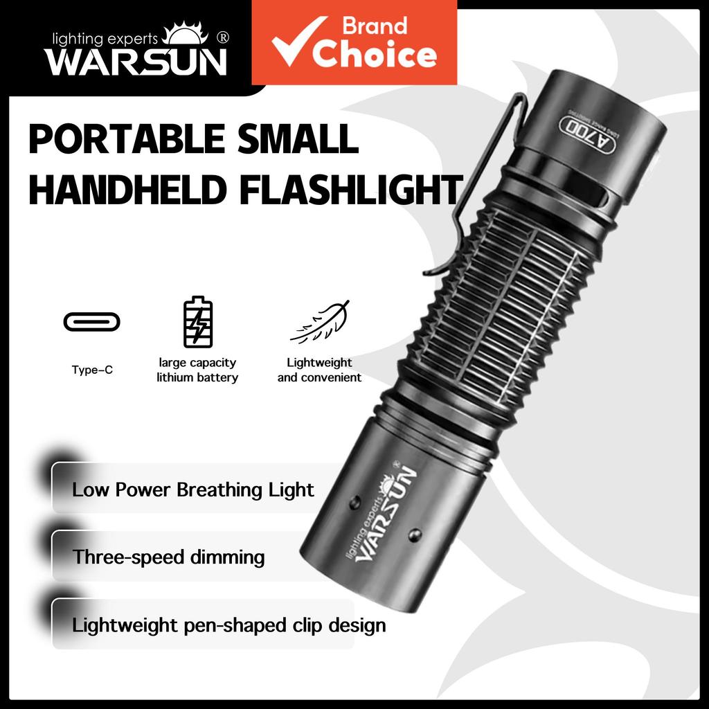 WARSUN A700 Mini Lanterna EDC de Liga de Alumínio, LED recarregável USB-C, Ultra Brilhante, Luz de Bolso para Uso ao Ar
