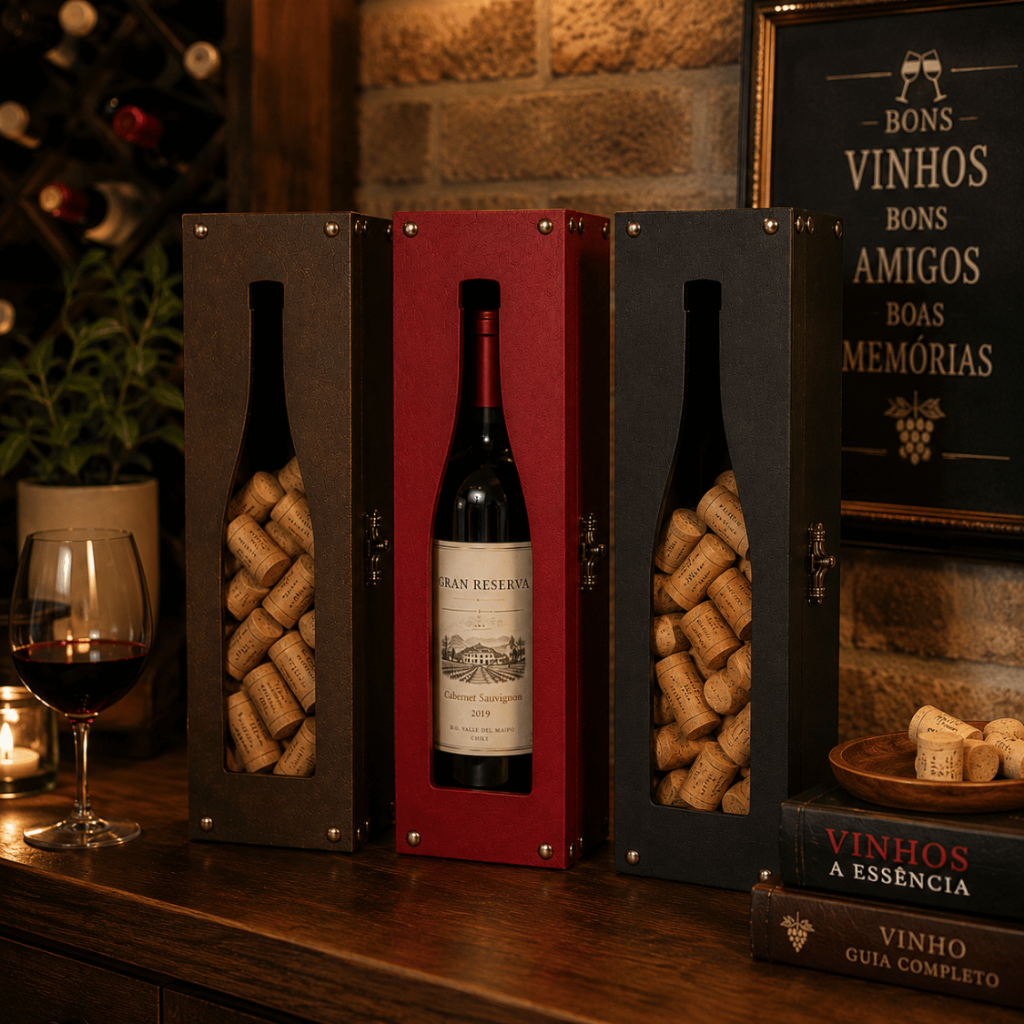 Caixa De Vinho, Porta Rolhas, Decoração, Presente, Taça