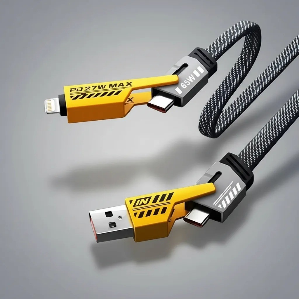 Cabo Tipo C Carregamento Rápido 4 em 1 Turbo 65W PD 27W USB  Nylon Reforçado iPhone Samsung Xiaomi