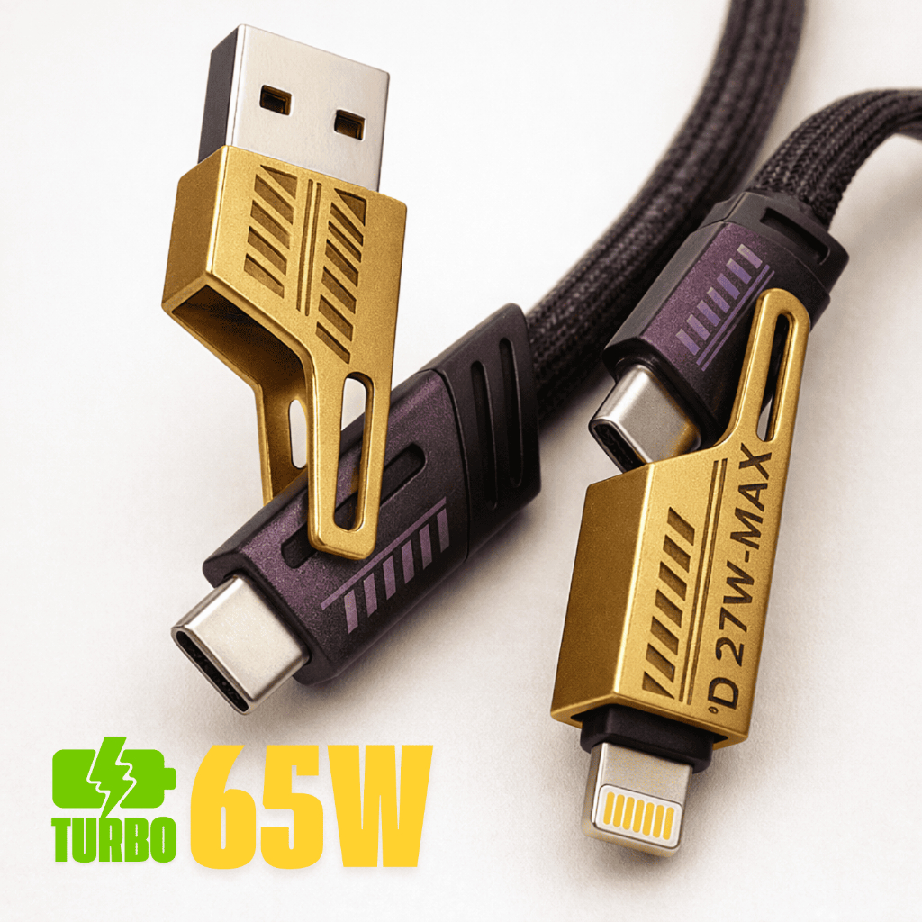 Cabo Carregador Turbo Tipo C 65W PD 27W 4 em 1 iPhone Xiaomi Samsung 1 Metro Nylon