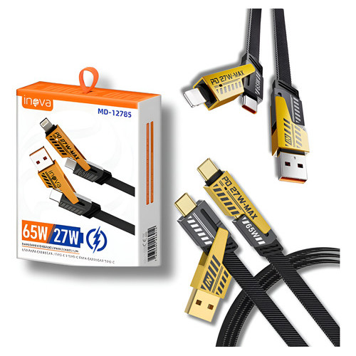Cabo Carregador Tipo- C Usb 4 Em 1 Para Iphone Pd 27/65w Amarelo MD-12785