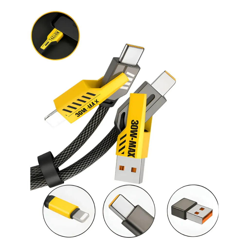 Cabo Usb 4 Em 1 - 65w P/ iPhone e Android Tipo C Carregador Super Turbo