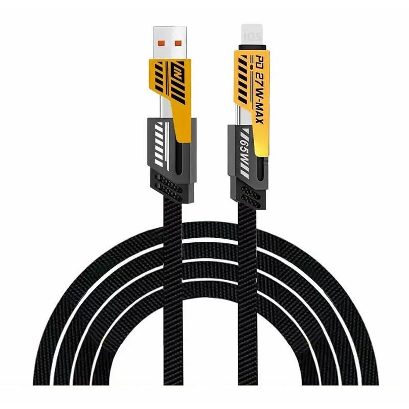 Cabo Turbo Tipo C USB 4 em 1 Turbo 65W/PD 27W iPhone Xiaomi Samsung Cabeça Metal Revestida de Nylon