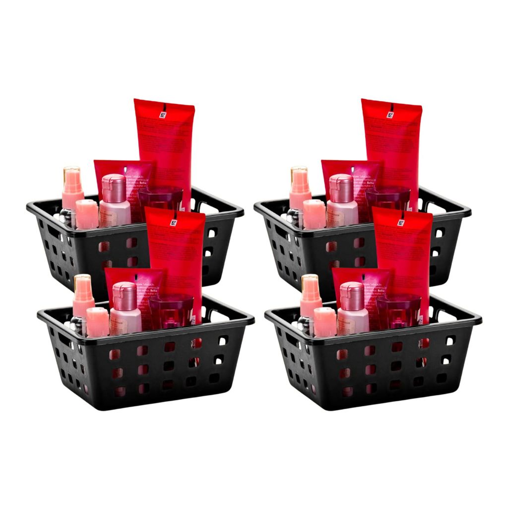 Kit 4 Cesto Plástico Organizador Square Preto 1,3 L Resistente