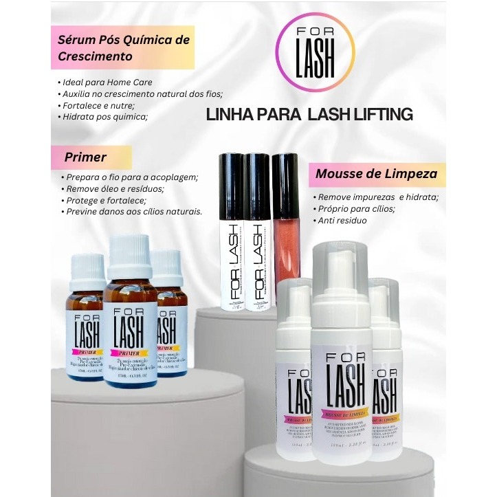 Kit Preparador para Lash Lifting  - Mousse Limpeza + Primer + Sérum Pós Química Home Care Uso Diário