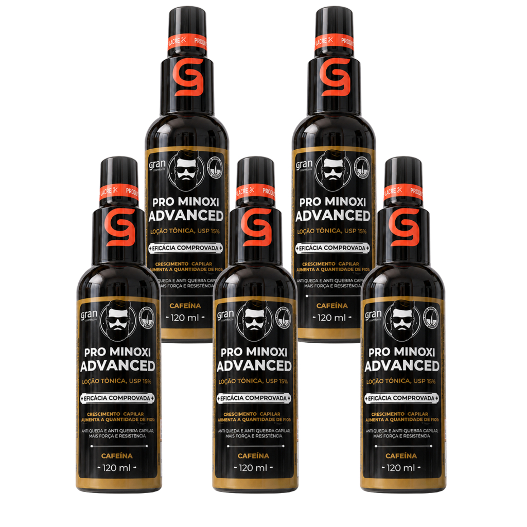 Kit 5 Tônico Pro Minoxi Advanced 120ml Para Crescimento de Cabelo Barba e Sobrancelhas