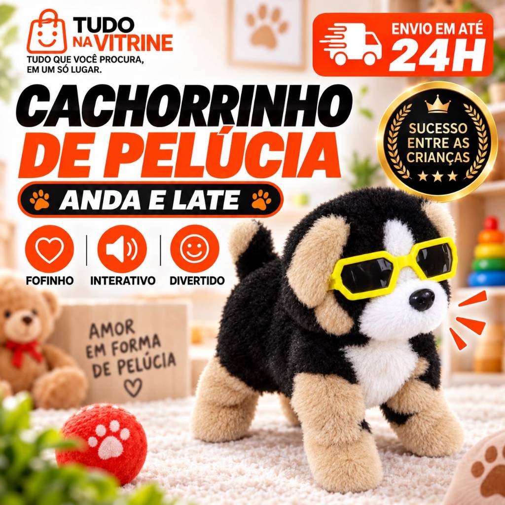 Cachorro de Brinquedo Interativo que Anda e Late Infantil com Som