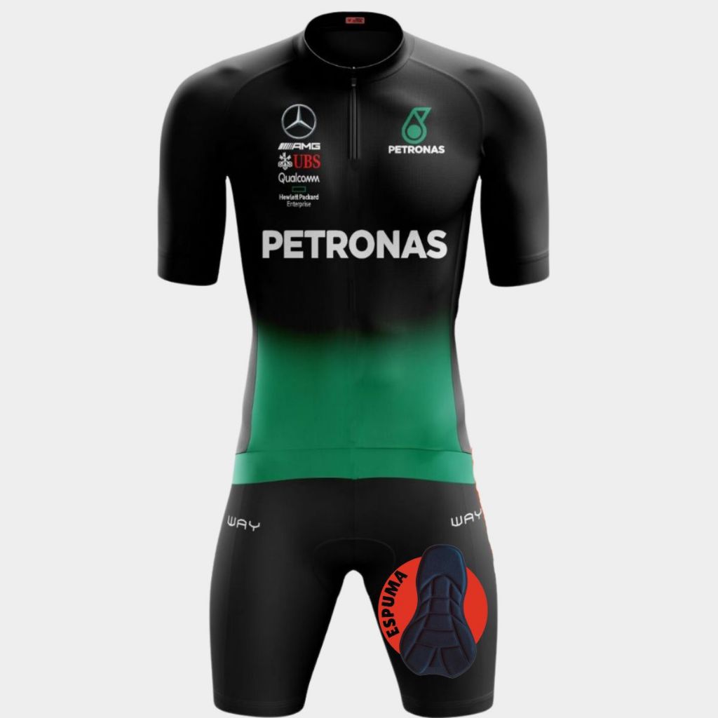 Kit Conjunto Ciclismo Masculino Camisa Pro Uv Ziper Parcial Short Bermuda Forro Espuma Bike MTB