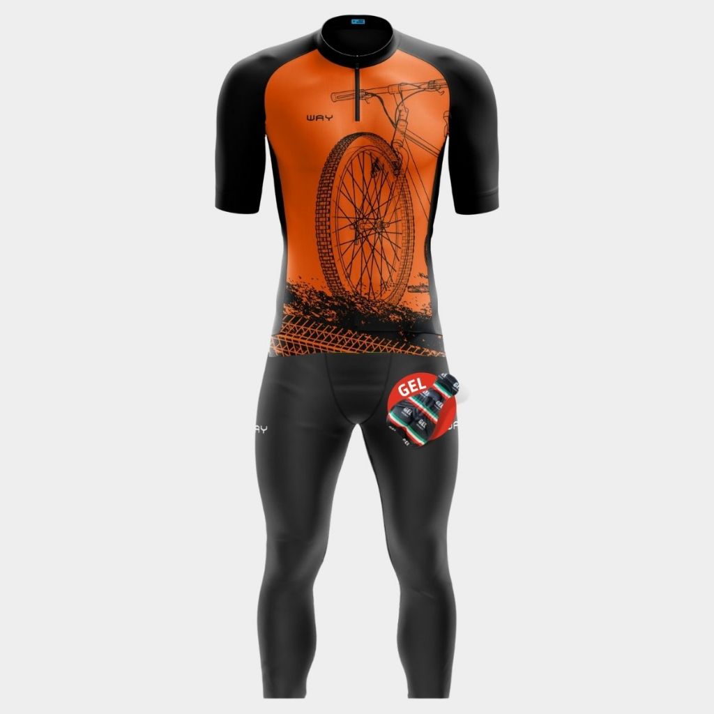 Conjunto Ciclismo Masculino Bike Pedal Calça Forro Gel Camisa Pro Zíper Parcial Manga Curta