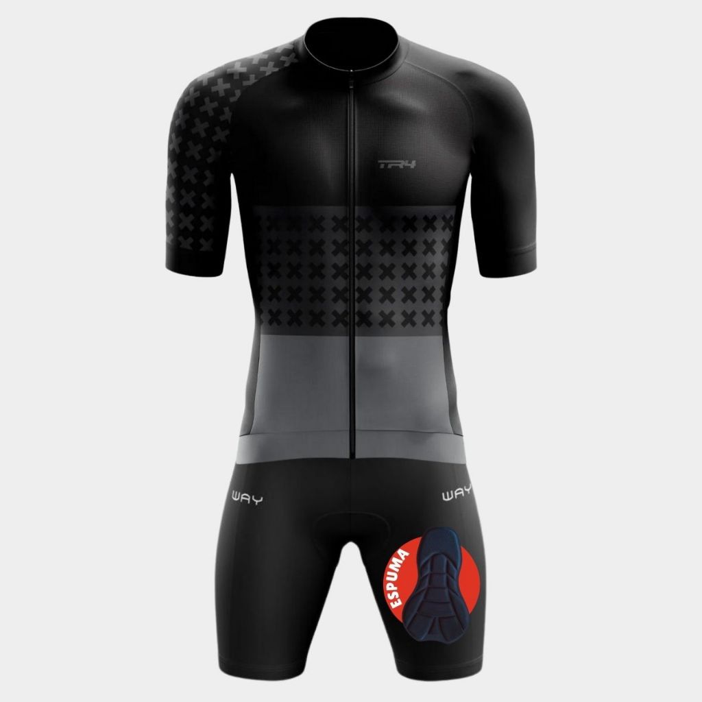 Conjunto Ciclismo Masculino Kit Camisa Ziper Total Short Bermuda Forro Espuma Uva50 Bike Pedalar