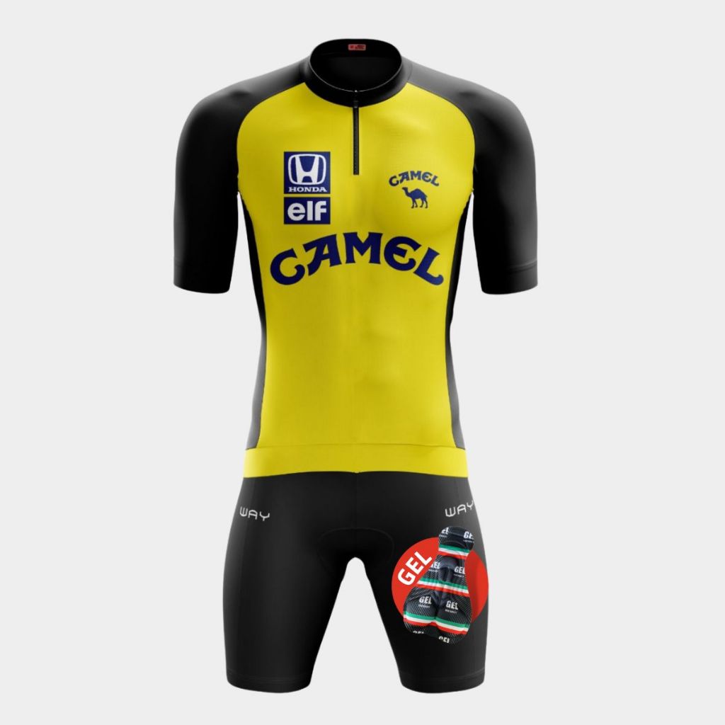 Conjunto Kit Ciclismo Masculino Camisa Camiseta Zíper Parcial Bermuda Short Forro Gel Acolchoado