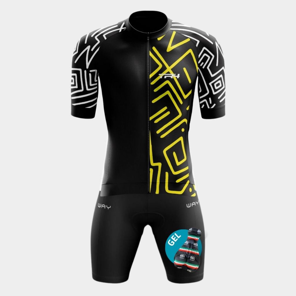 Conjunto Kit Ciclismo Masculino Camisa Camiseta Premium Zíper Parcial Bermuda Short Forro Gel Bike