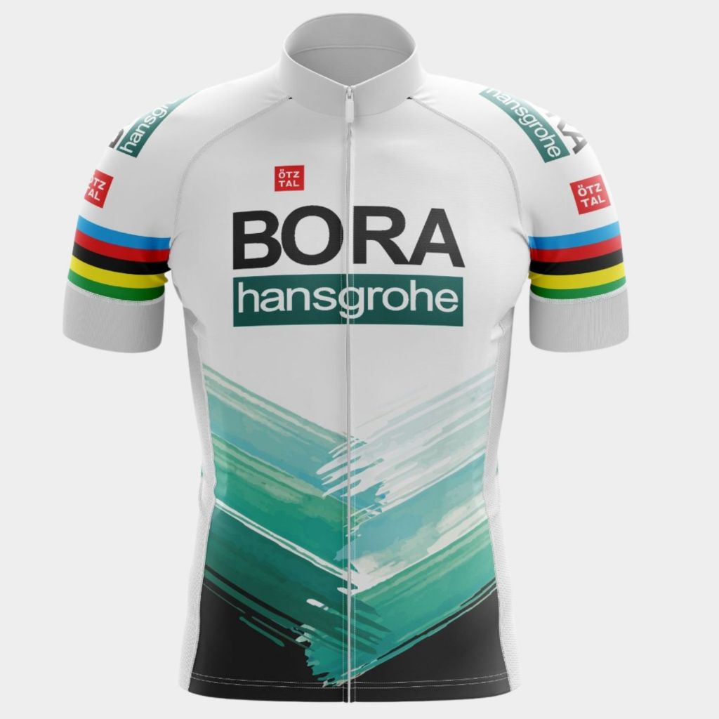 Camisa de Ciclismo Masculina Camiseta Bora Verde e Branca Ziper Total Slim Manga Curta Bike Pedal Mtb