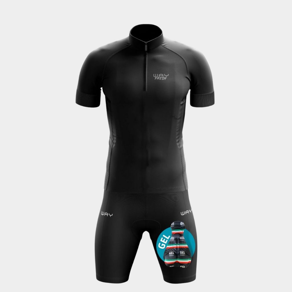 Kit Conjunto Ciclismo Masculino Camisa Zíper Parcial Bermuda Short Forro Gel Bike Pedalar Speed Mtb
