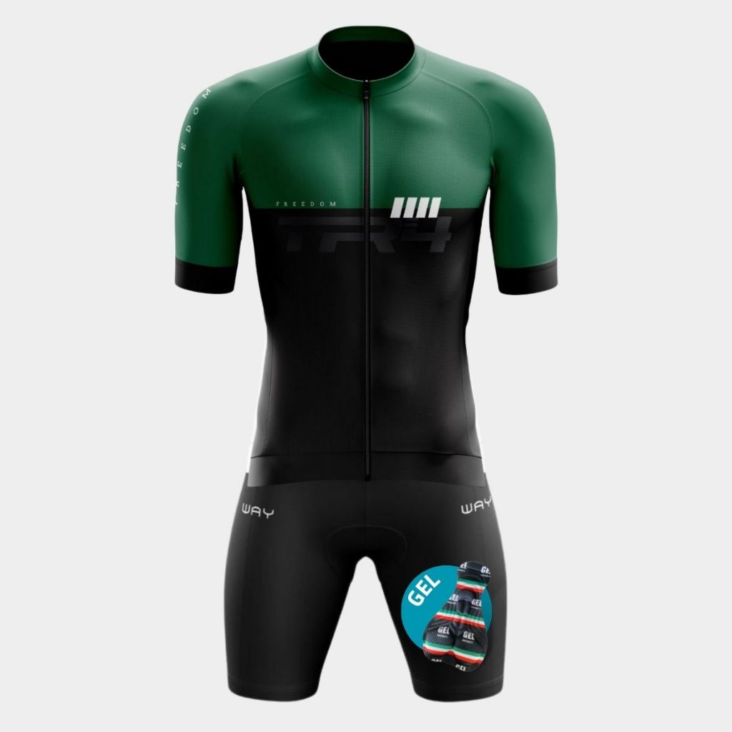 Conjunto Kit Masculino Camisa Premium Zíper Total Bermuda Short Forro Acolchoado Gel Pedal Bike