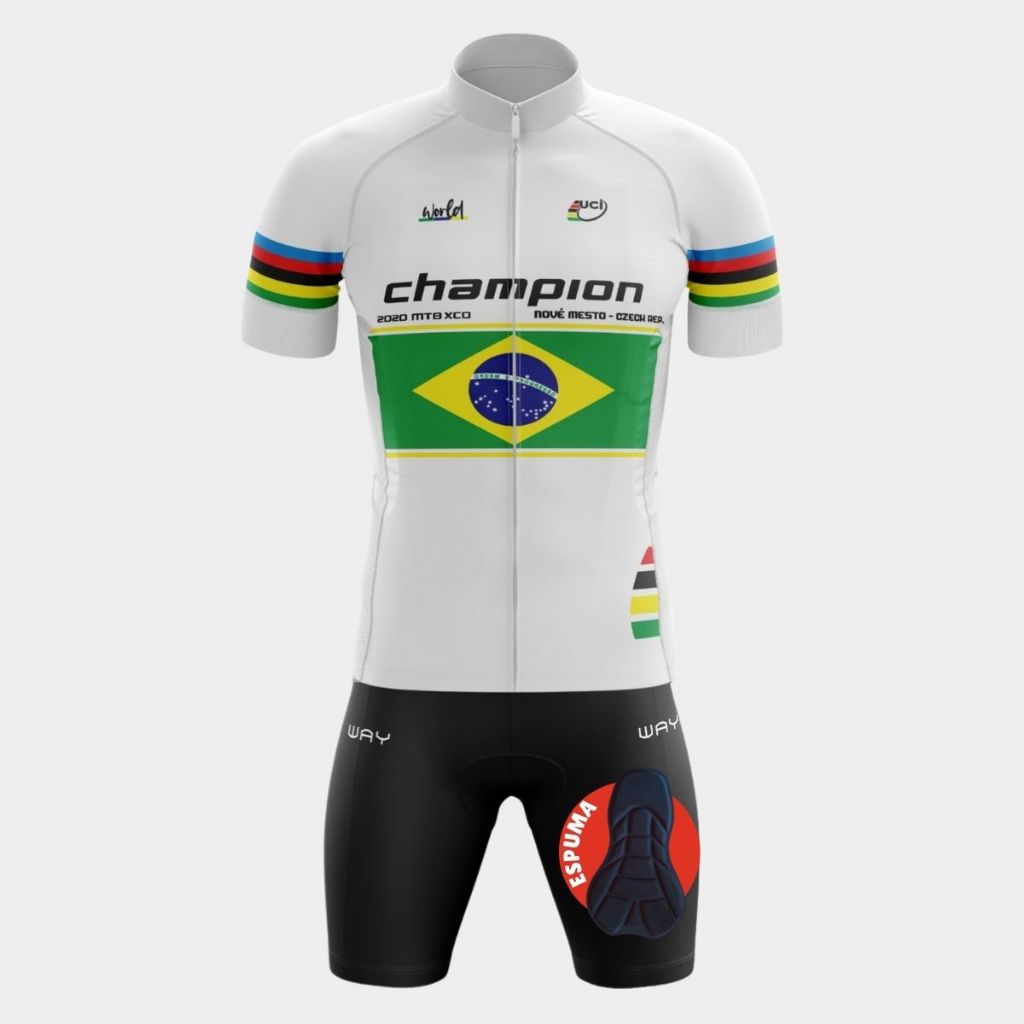 Conjunto Ciclismo Masculino Kit Camiseta Premium Ziper Total Short Bermuda Forro Espuma Bicicleta