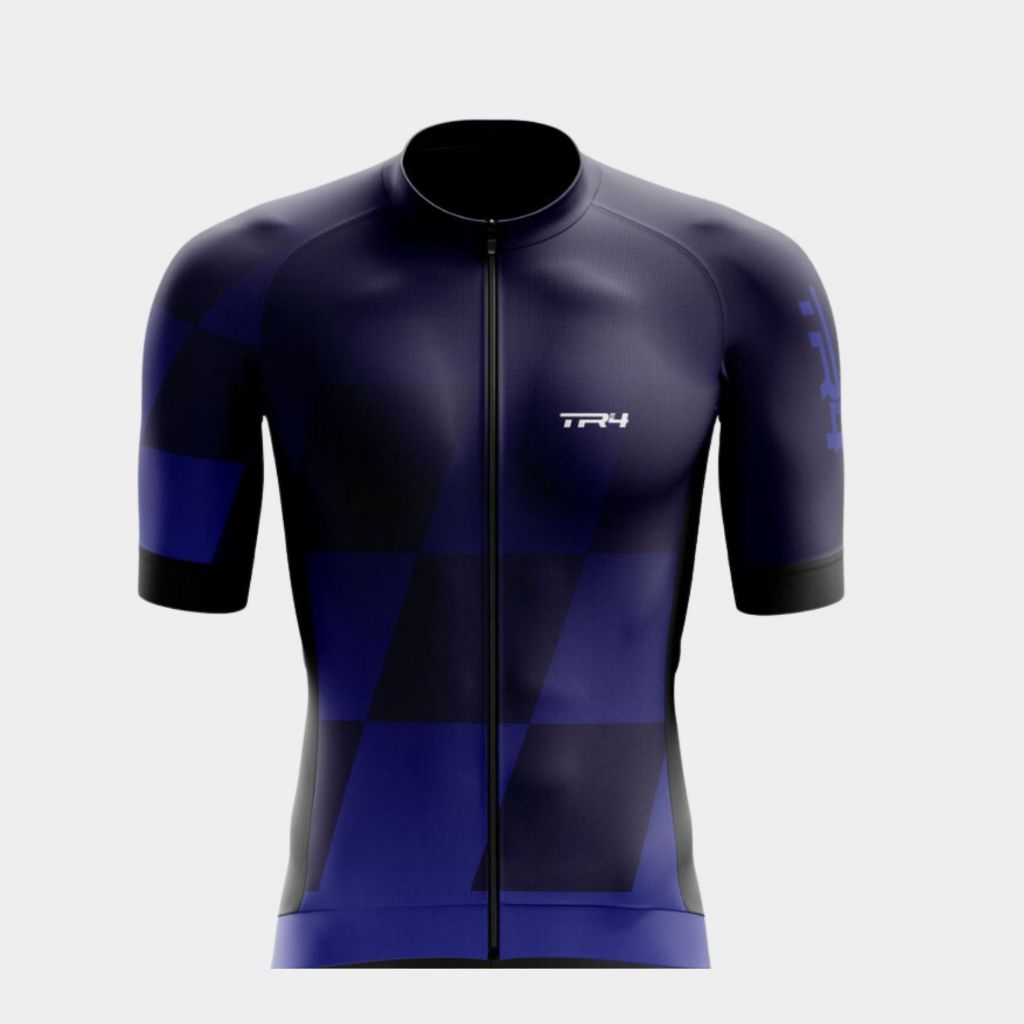 Camisa de Ciclismo Masculina Camiseta Manga Curta Azul Zíper Total Roupa Pedal Mtb