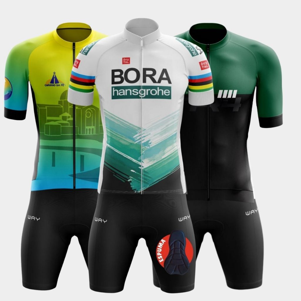 Kit Conjunto Ciclismo Masculino Camisa Zíper Total Camiseta Bermuda Short Forro Espuma Uv Mtb