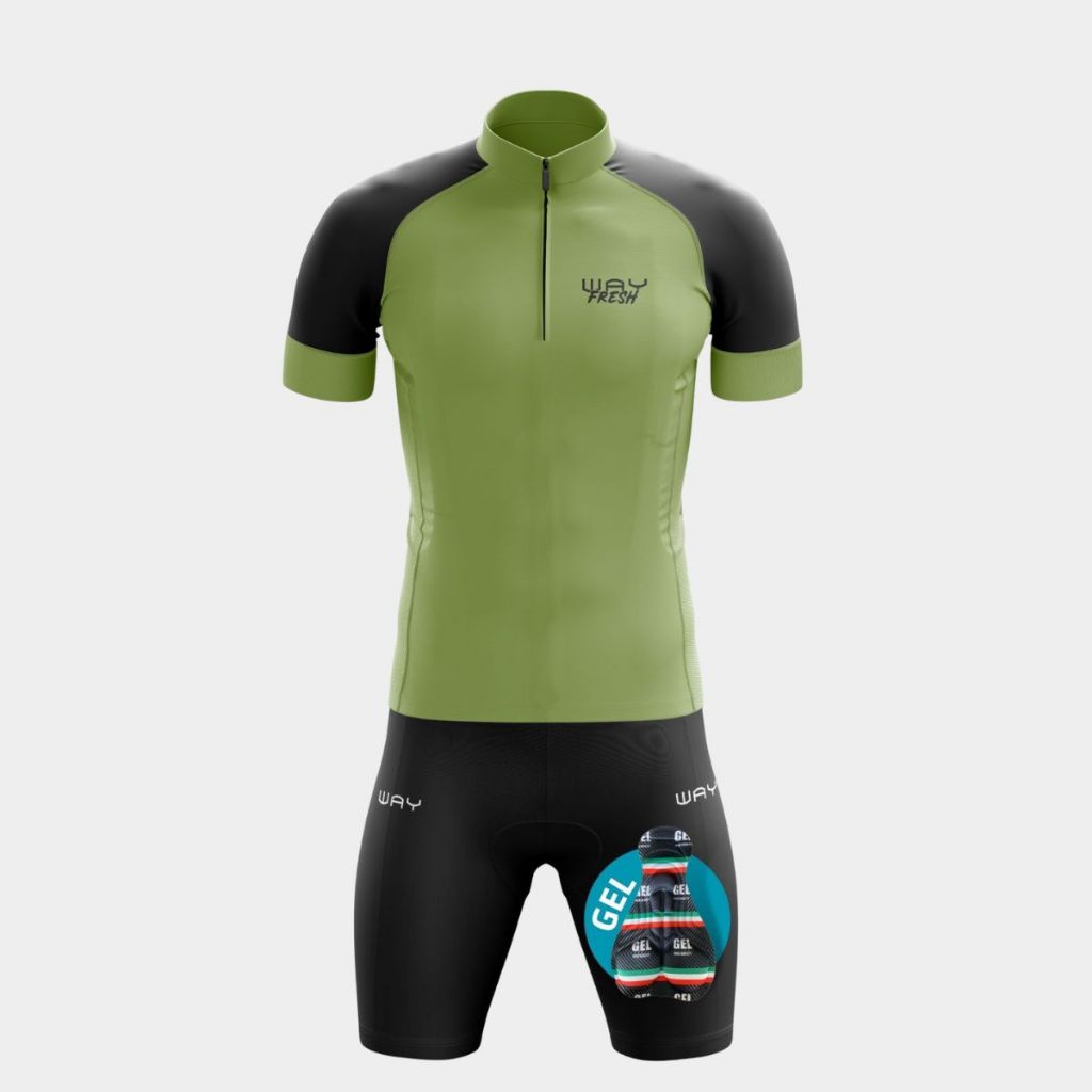 Conjunto Kit Ciclismo Masculino Roupa Pedalar Camisa Zíper Parcial Bermuda Short Forro Gel Bike