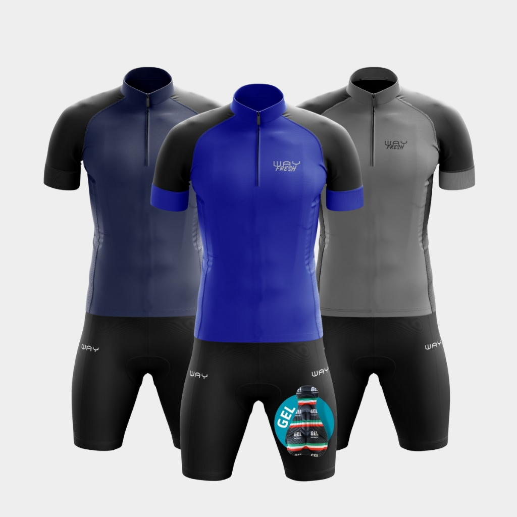 Conjunto Kit Masculino Ciclismo Camisa Zíper Parcial Bermuda Short Forro Gel Pedalar Speed Mtb