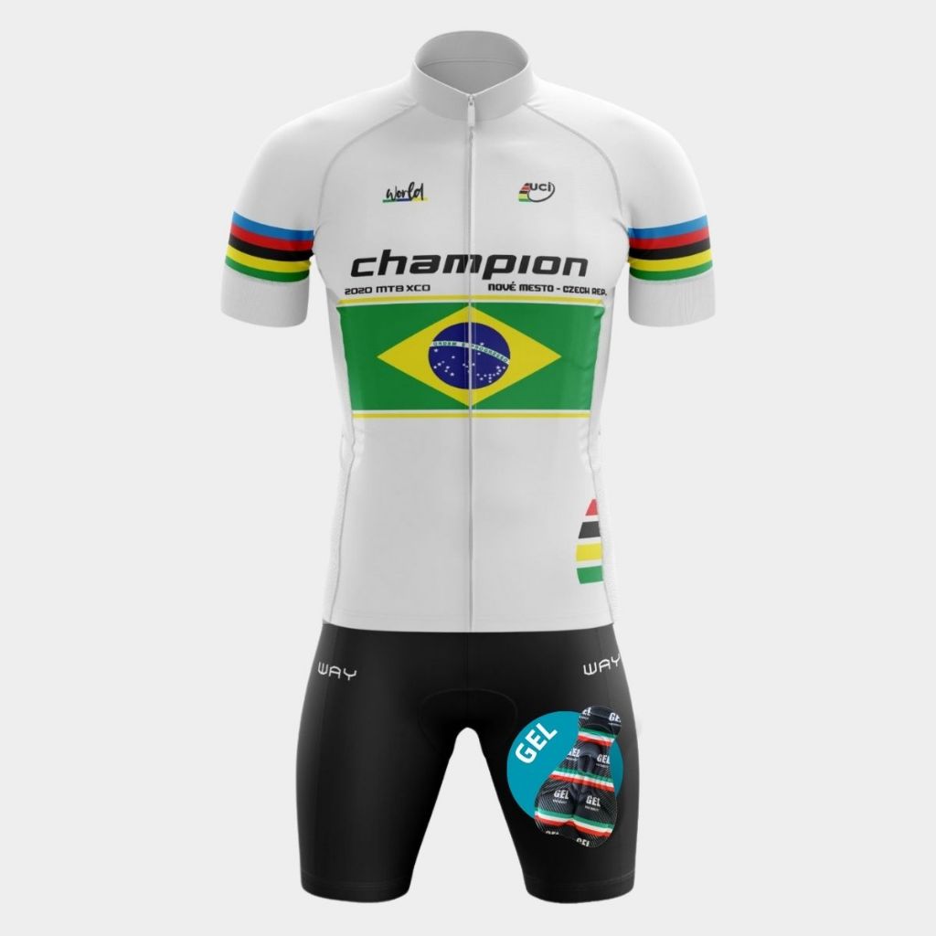 Conjunto Kit Masculino Ciclismo Camisa Zíper Total Bermuda Short Forro Gel Pedal Bike Speed Mtb