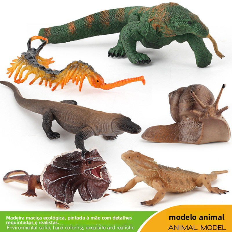Kit Modelos Realistas de Répteis Selvagens em PVC, Lagarto, Centopéia e Caracol para Diorama