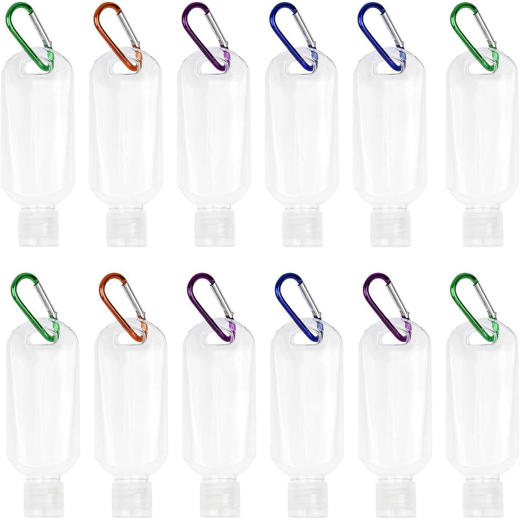12 Pcs Travel Bottles with Keychain 30ml/1oz Portable Leakproof Squeeze Small Bottles With Flip Cap Refillable Empty Con