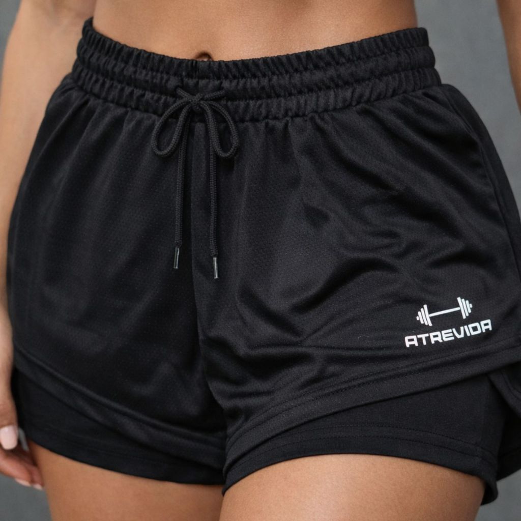Shorts Feminino 2 em 1 Duplo Compressão Esportivo Bolso Interno Suplex Academia Treino Corrida