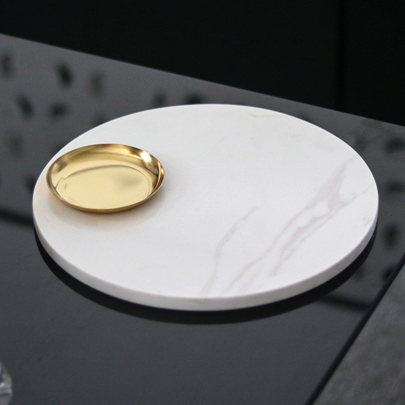 Luxury marble tray ornament for model rooms, home decor, hotel round display art storage tray decoration