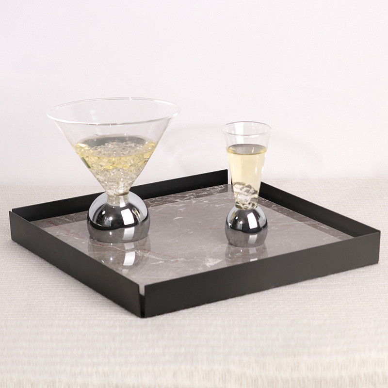 Light luxury modern minimalist marble square tray ornament for model homes and sales offices, metal soft decoration stor