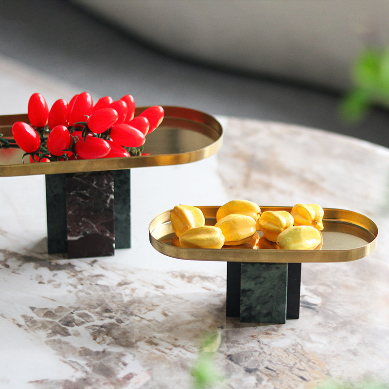 New Chinese-style light luxury marble tray ornaments for model rooms, hotels, and exhibition halls, irregular-shaped hig